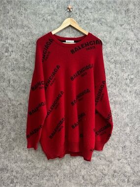 🚩steal Balenciaga Red and Black Logo Knit Jumper